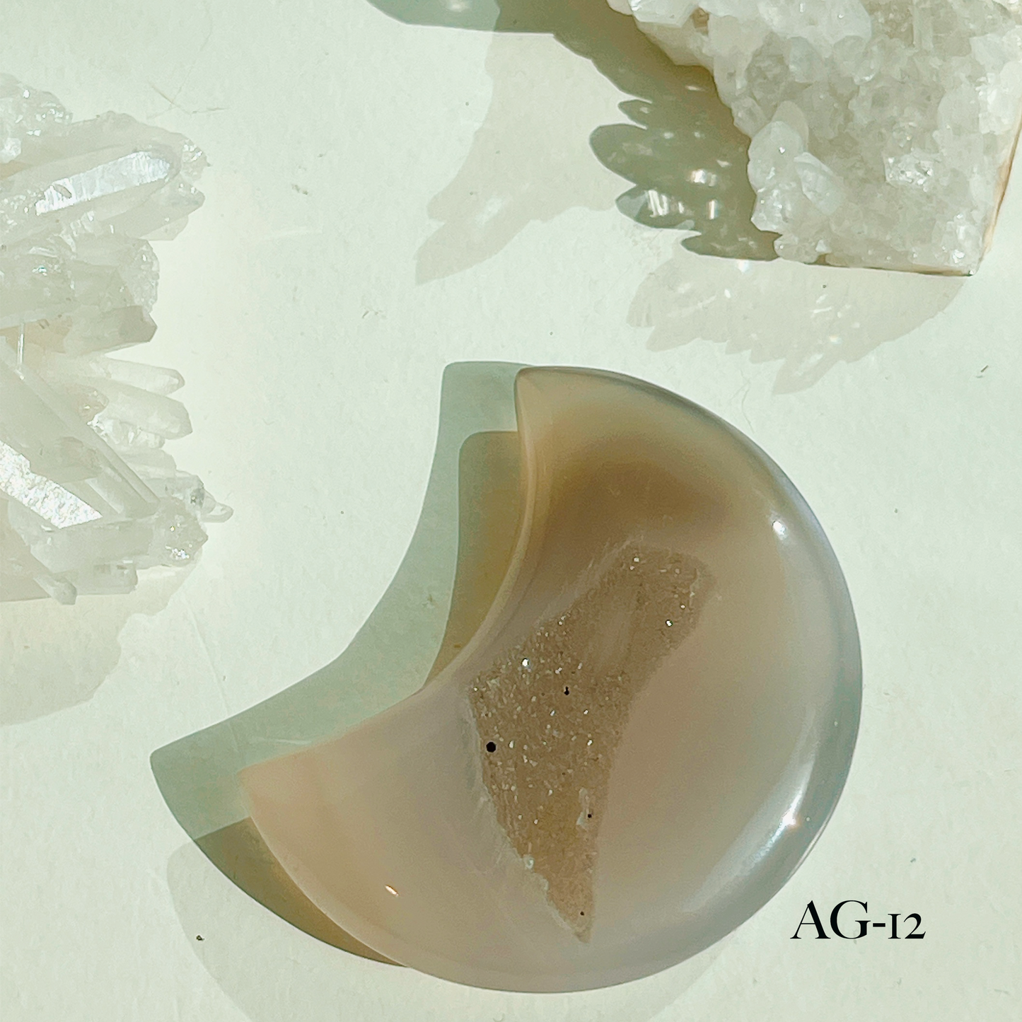 India Agate Moon Shape Palm stone (with cluster)